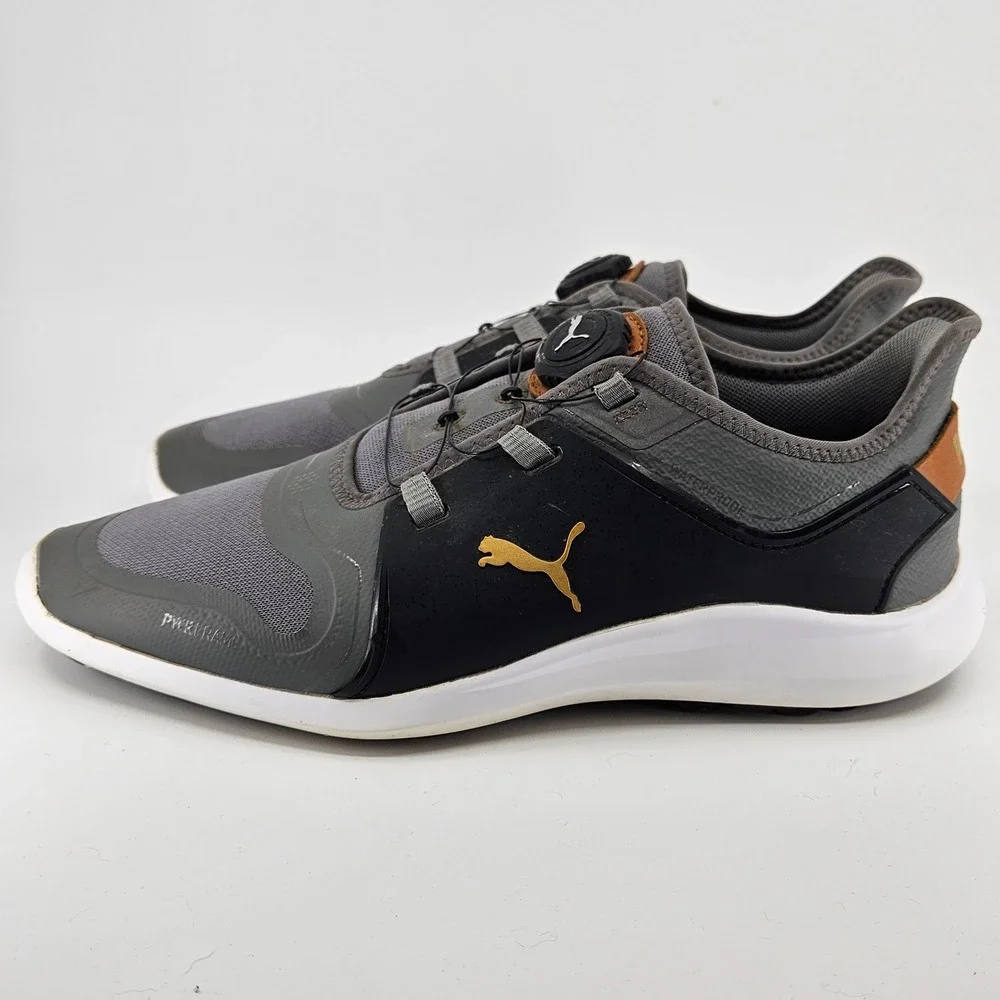 Men's PUMA Ignite PWRADAPT Golf Shoes DISC lacing system Waterproof Gray Black‎